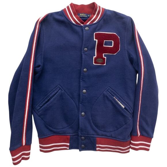 Polo Ralph Lauren Varsity P Letterman Jacket Men's Size Small Blue Red - Picture 2 of 7